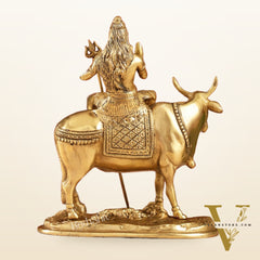 Finely Crafted Lord Shiva Seated on Nandi Brass Idol | Divine Presence 10"