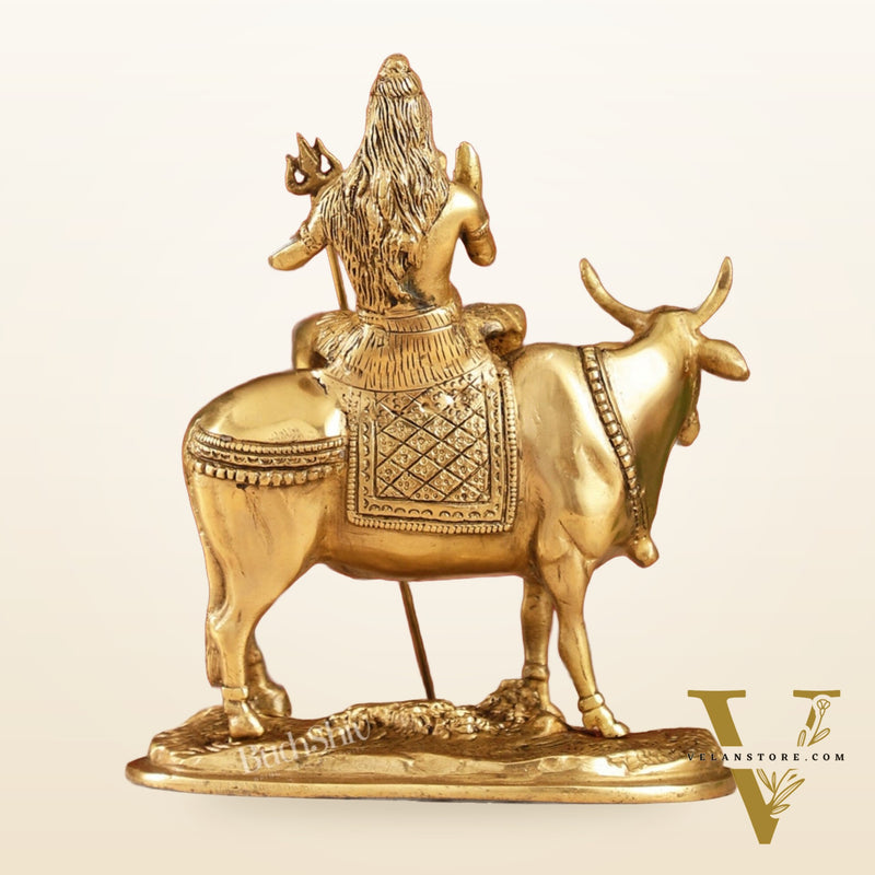 Finely Crafted Lord Shiva Seated on Nandi Brass Idol | Divine Presence 10"