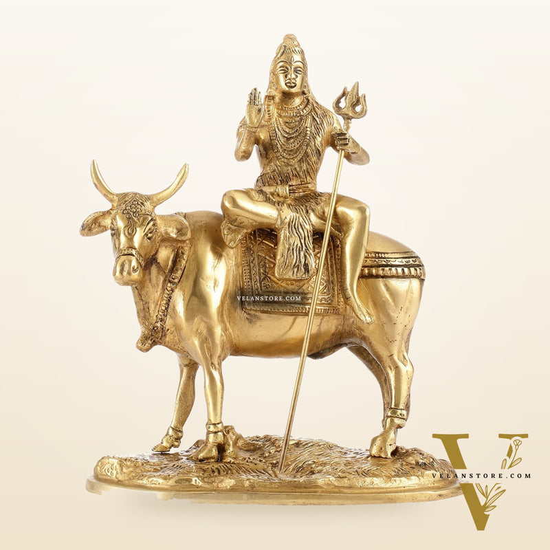 Finely Crafted Lord Shiva Seated on Nandi Brass Idol | Divine Presence 10"