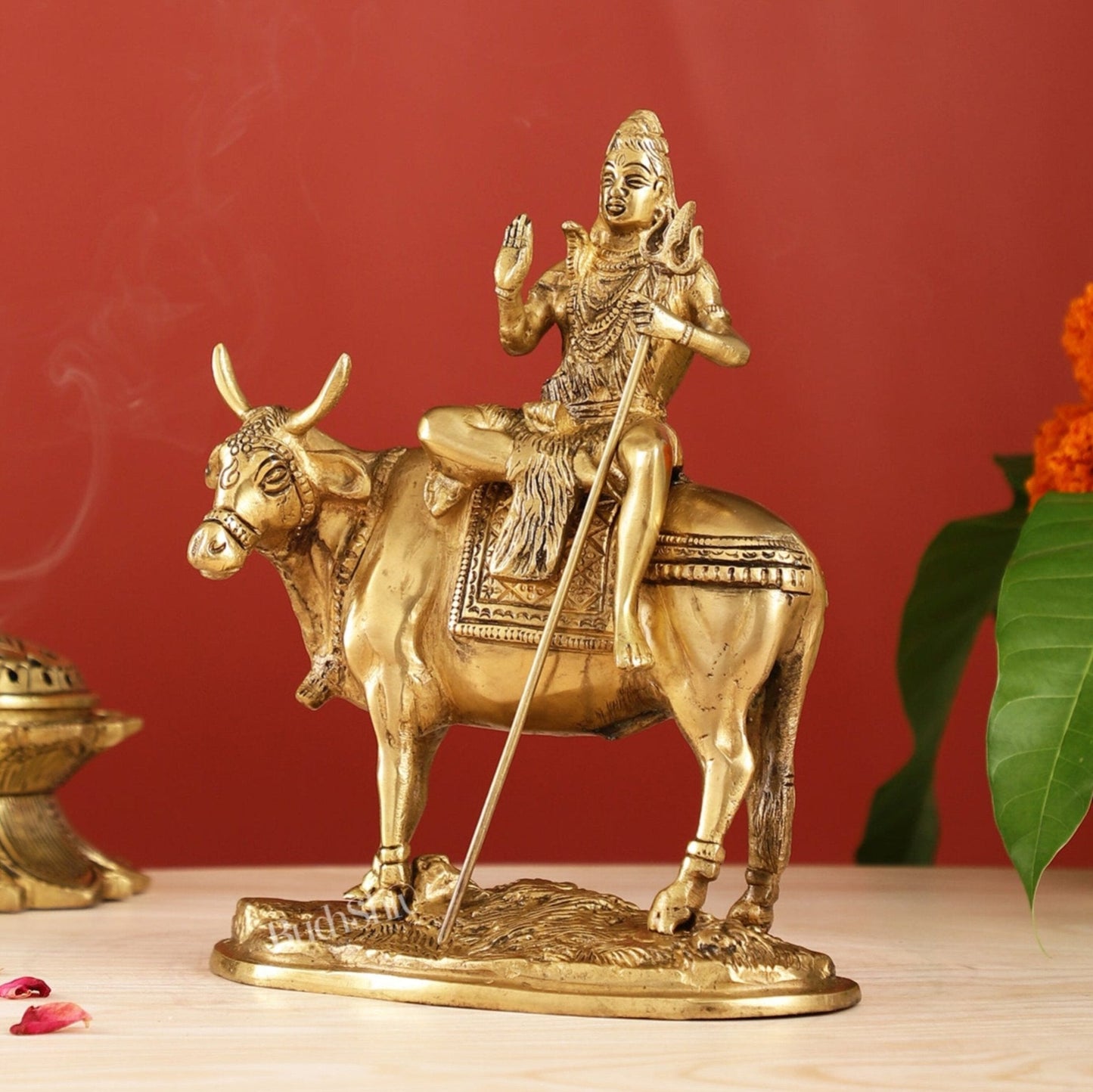 Finely Crafted Lord Shiva Seated on Nandi Brass Idol | Divine Presence 10"