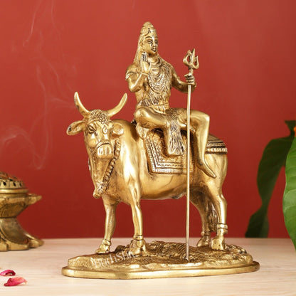 Finely Crafted Lord Shiva Seated on Nandi Brass Idol | Divine Presence 10"