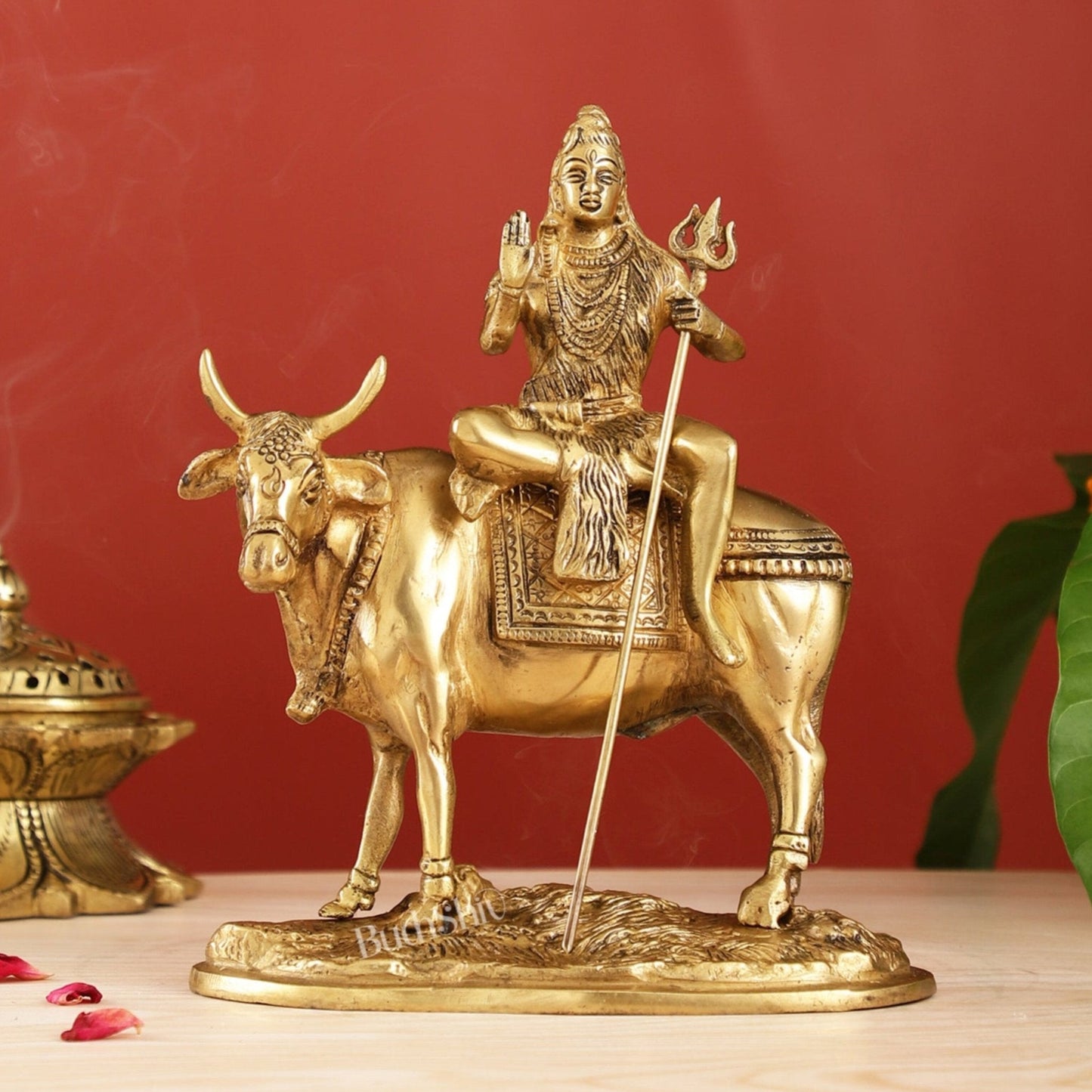 Finely Crafted Lord Shiva Seated on Nandi Brass Idol | Divine Presence 10"