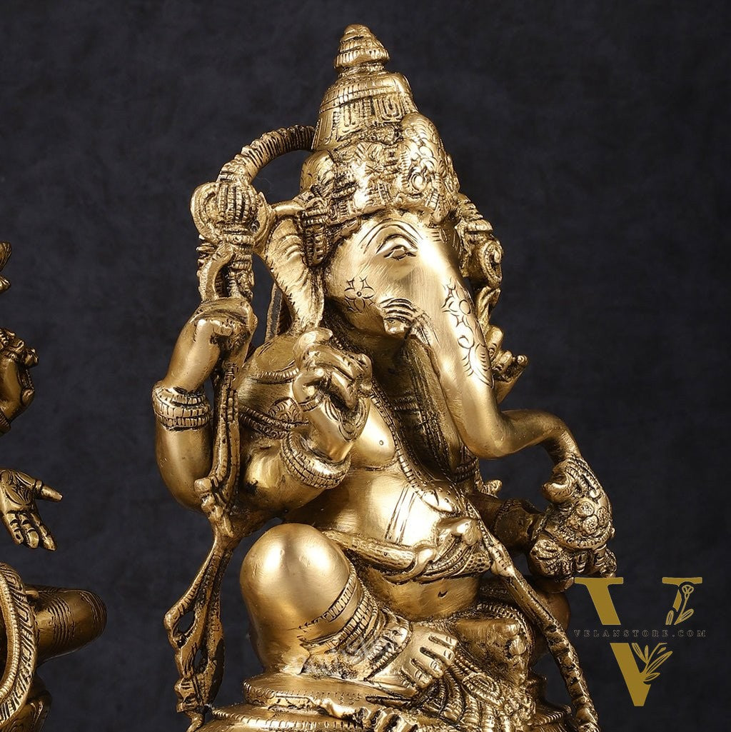 Finely Crafted Pure Brass Ganesh Lakshmi Idol Set 10"