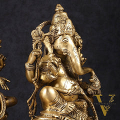 Finely Crafted Pure Brass Ganesh Lakshmi Idol Set 10"