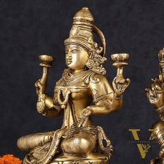 Finely Crafted Pure Brass Ganesh Lakshmi Idol Set 10"