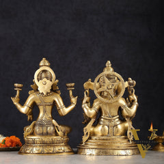 Finely Crafted Pure Brass Ganesh Lakshmi Idol Set 10"