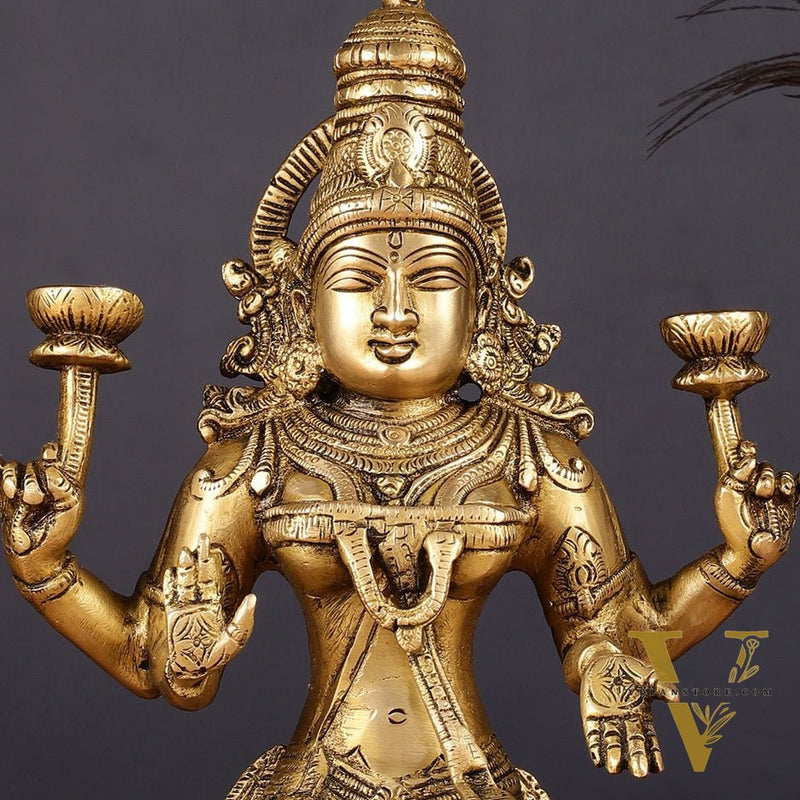 Finely Crafted Pure Brass Goddess Lakshmi Idol 10"