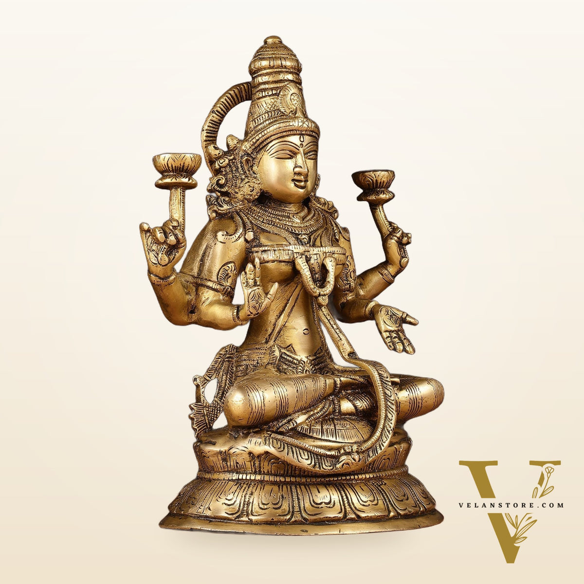 Finely Crafted Pure Brass Goddess Lakshmi Idol 10"