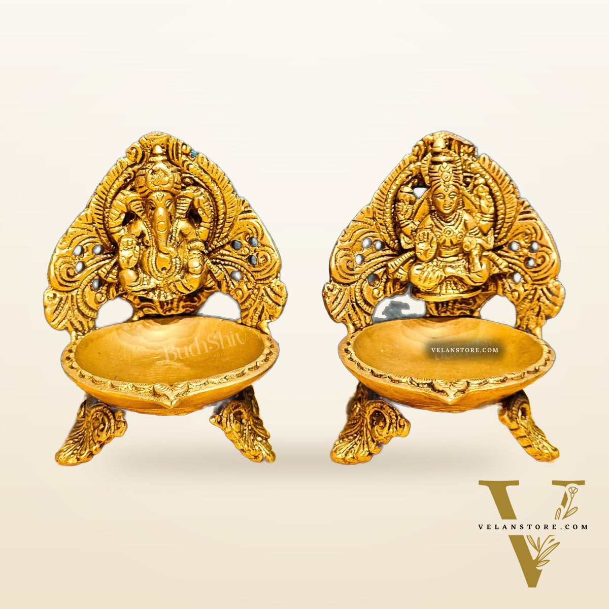 Finely Handcrafted Ganesha and Lakshmi Idols with Prabhavali Diyas