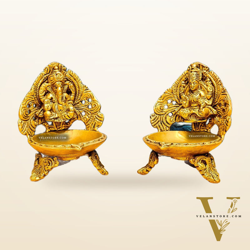 Finely Handcrafted Ganesha and Lakshmi Idols with Prabhavali Diyas