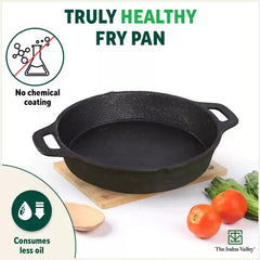 CASTrong Cast Iron Fry Pan, 2 Handles, Pre-seasoned, Nonstick, 100% Pure, Toxin-free, Induction, 24.6cm, 1.8L, 2.6kg