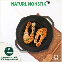 CASTrong Cast Iron Grill Pan, Round,Pre-seasoned, 100% Pure, Toxin-free, Induction, 27cm, 2.1kg