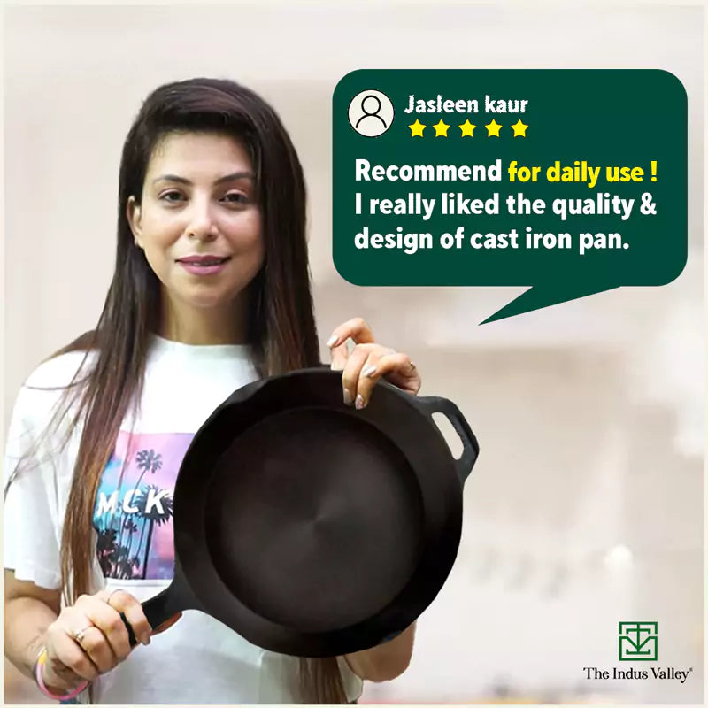 CASTrong Cast Iron Fry Pan/Skillet, Glass Lid, Pre-seasoned, Natural Nonstick, 100% Pure, Induction, 20.3cm, 1.3L, 2.3kg