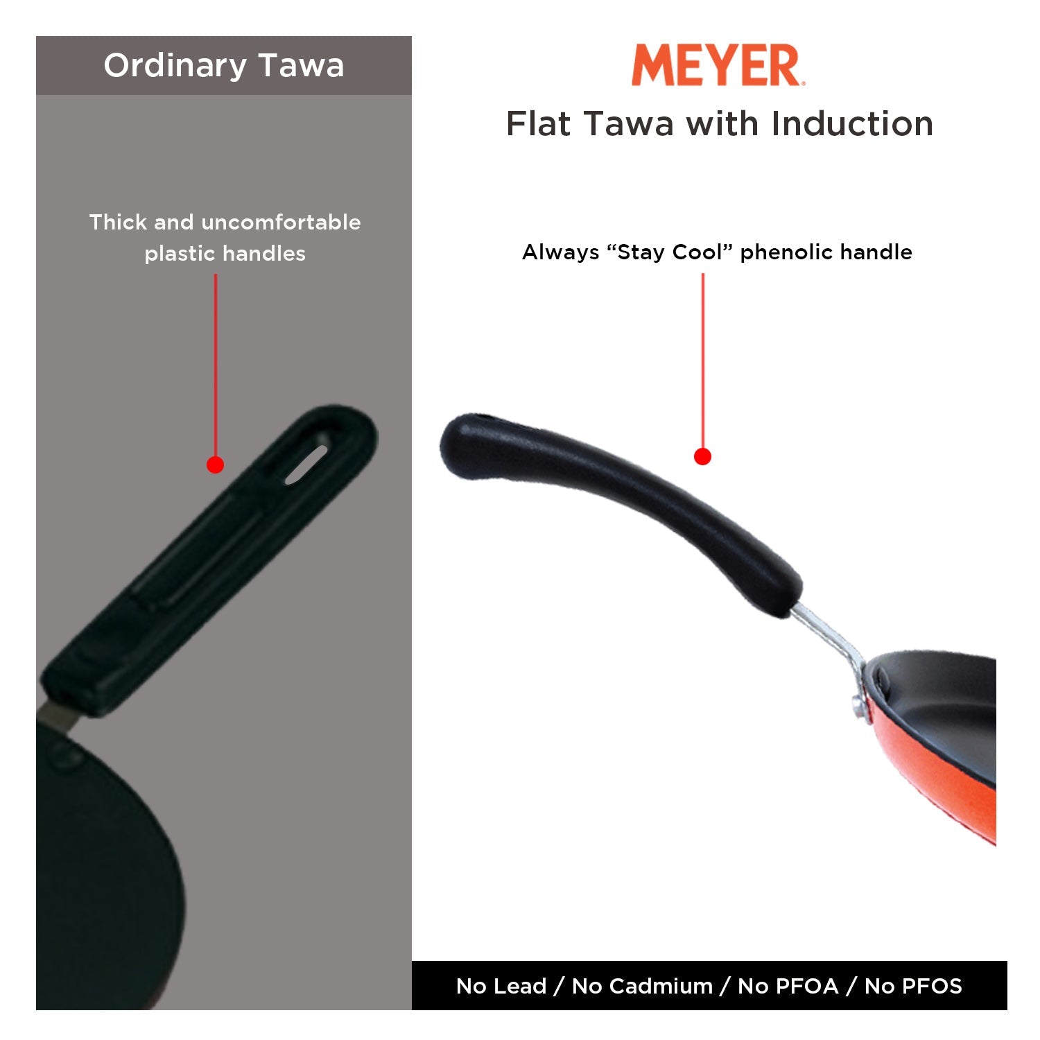 Meyer Flat Tawa Induction, 32cm/3mm Thick, Orange