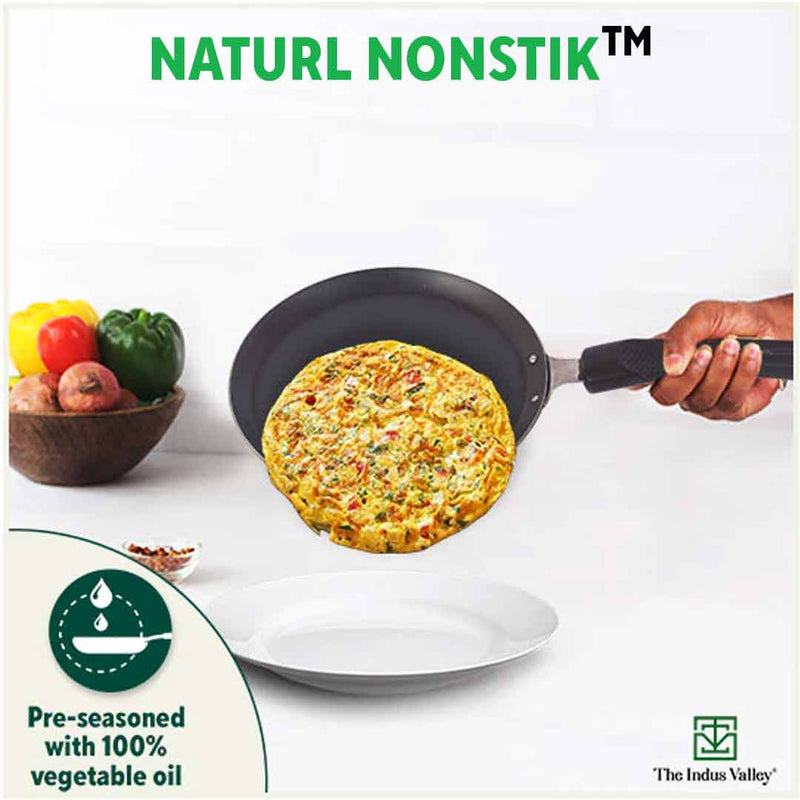 100% Pure Sheet Iron Omelette Tawa with Bakelite Handle, Seasoned, Toxin-free, Induction, 19cm, 0.56kg