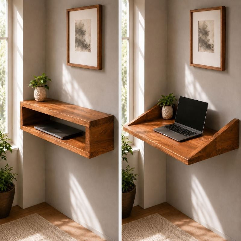 Wall Mounted Foldable Floating Desk, Space Saving Storage Shelf to Study & Laptop Table
