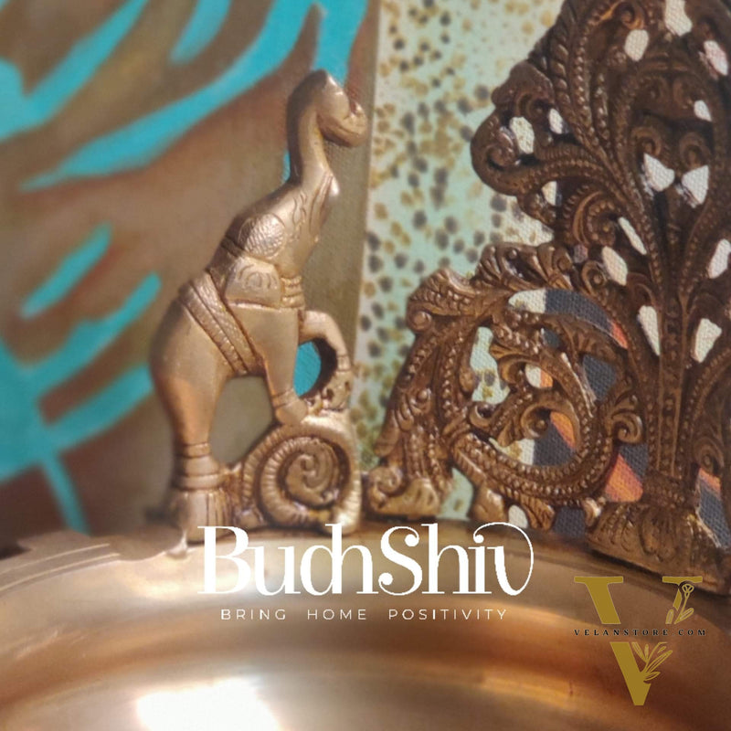 Floral design Brass Urli with dancing elephants
