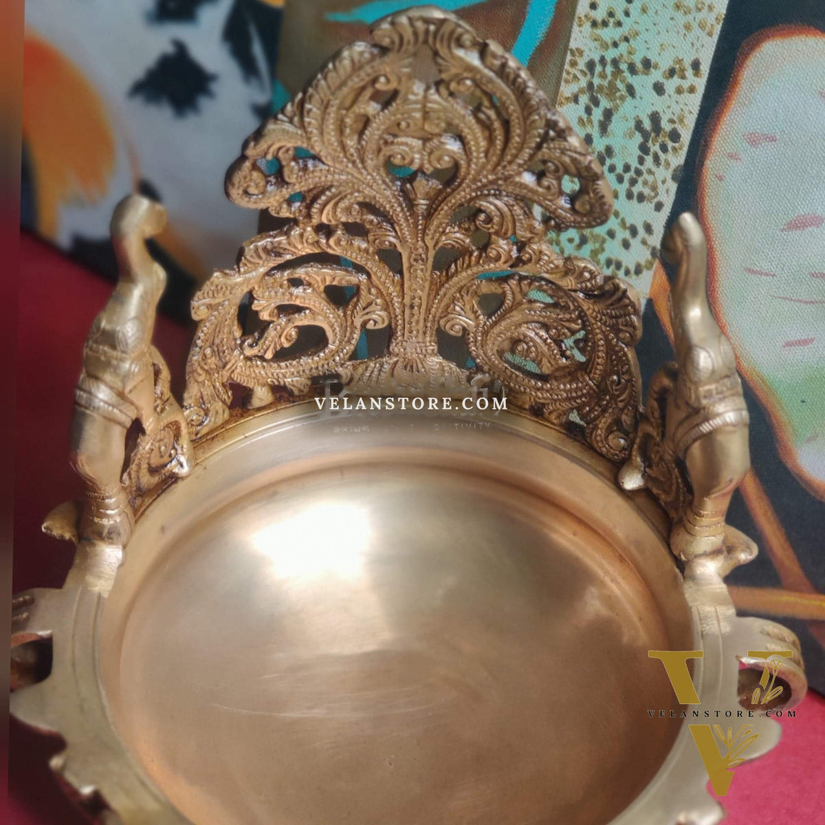 Floral design Brass Urli with dancing elephants