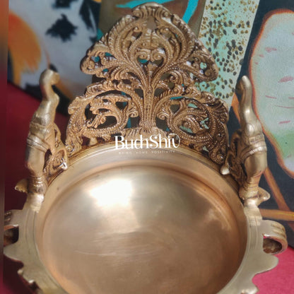 Floral design Brass Urli with dancing elephants