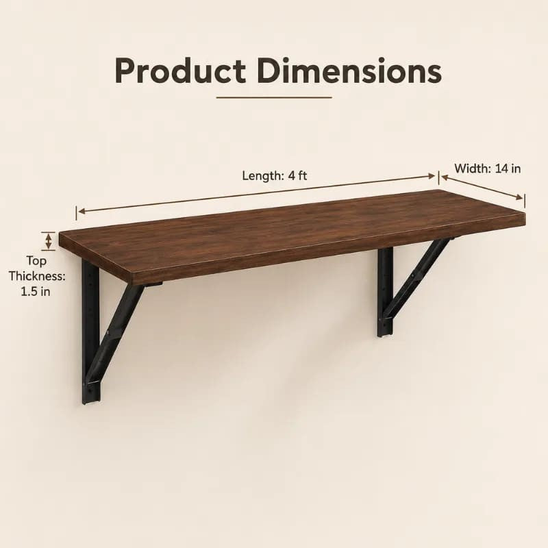 Wizz Live Edge Solid Wood Wall Mounted Foldable Office / Study Desk