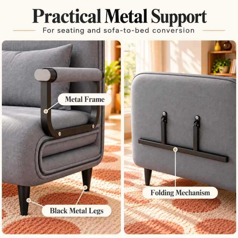 2 Seater Folding Sofa Come Bed, Convertible Sleeper Sofa for Living Room & Guest Room, Double Seat Sofa Bed, Space Saving Folding Sofa Recliner Bed