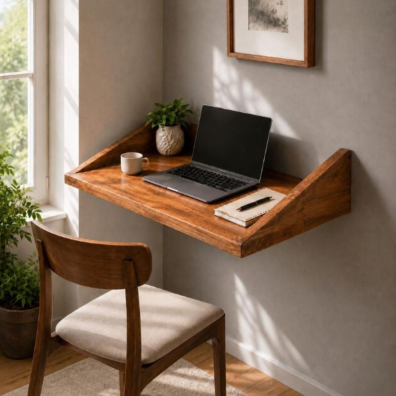 Wall Mounted Foldable Floating Desk, Space Saving Storage Shelf to Study & Laptop Table