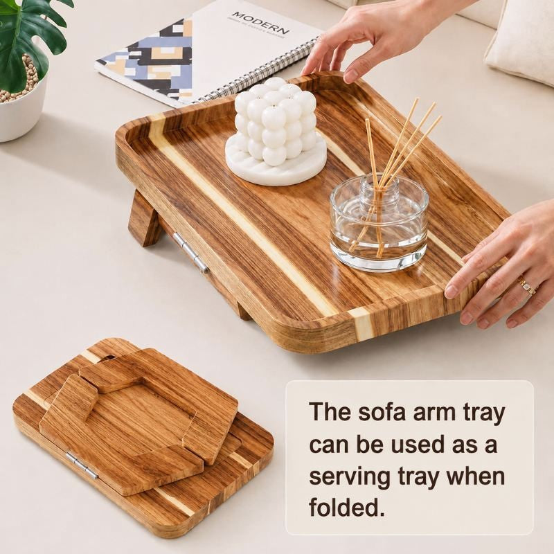 Luxury Wooden Sofa Arm Tray – Clip-On Couch Armrest Table for Drinks, Snacks & Remote