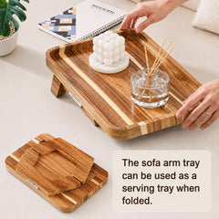Luxury Wooden Sofa Arm Tray – Clip-On Couch Armrest Table for Drinks, Snacks & Remote