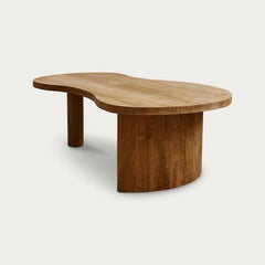Japandi Freeflow wooden Coffee Table – Handcrafted Organic Kidney Shape Freeform – Solid Natural Wood Finish – 34x36 in