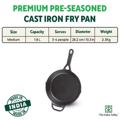 CASTrong Cast Iron Fry Pan/Skillet, Pre-seasoned, Nonstick, 100% Pure, Toxin-free, Induction, 26.2cm, 1.8L, 2.3kg