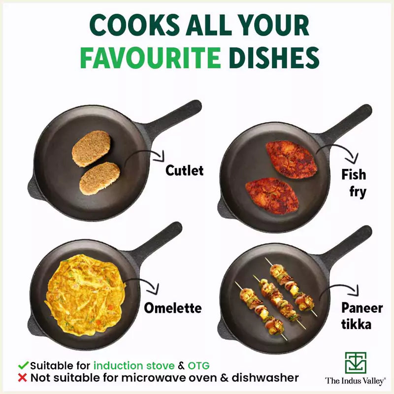 Super Smooth Cast Iron Shallow Fry Pan,Pre-seasoned, Nonstick, 100% Pure, Toxin-free, Induction, 24.6 cm, 1.6kg