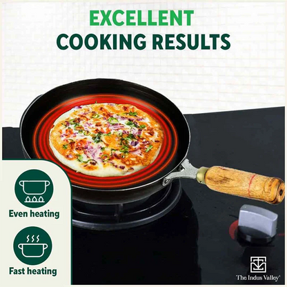 100% Pure Sheet Iron Fry Pan with Wooden Handle, Seasoned, Toxin-free, Induction, 16.5/25.4/30.4 cm