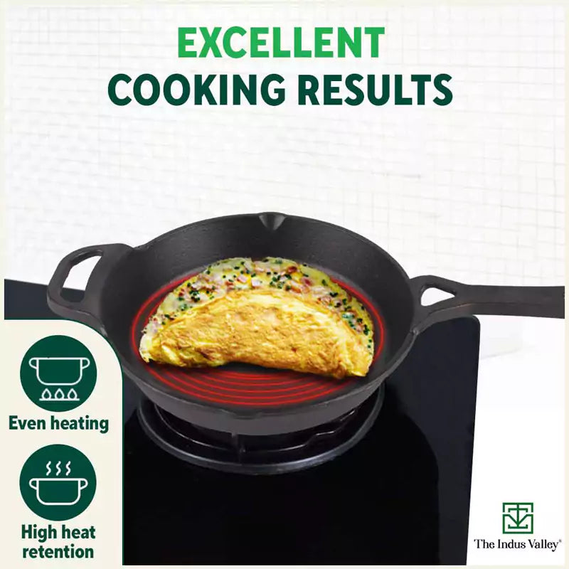 CASTrong Cast Iron Fry Pan/Skillet, Pre-seasoned, Nonstick, 100% Pure, Toxin-free, Induction, Free ₹110 Spatula, 25.4cm, 1.7L, 2.3kg