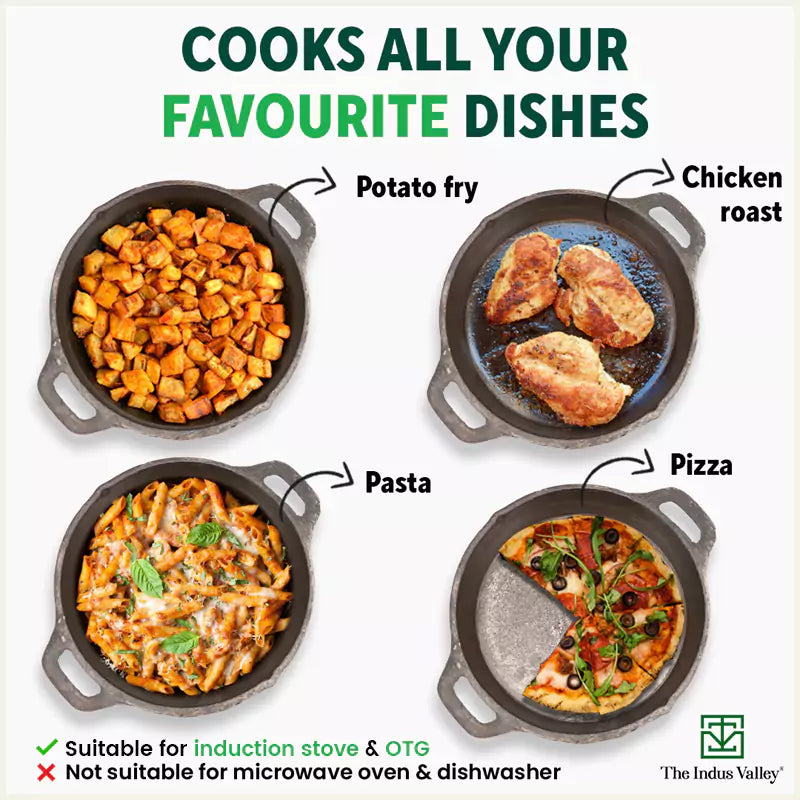 CASTrong Cast Iron Fry Pan, 2 Handles, Pre-seasoned, Nonstick, 100% Pure, Toxin-free, Induction, 24.6cm, 1.8L, 2.6kg
