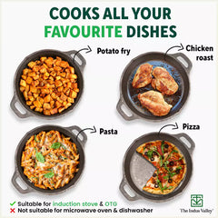 CASTrong Cast Iron Fry Pan, 2 Handles, Pre-seasoned, Nonstick, 100% Pure, Toxin-free, Induction, 24.6cm, 1.8L, 2.6kg