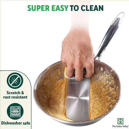 TurboCuk Tri-ply Stainless Steel Fry Pan+ Glass Lid, Premium Quality, 3 Layer Thick Body, 100% Toxin-free, Non-stick, Induction & Gas, 1.5/1.7/1.9L