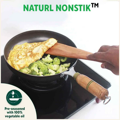 100% Pure Sheet Iron Fry Pan with Wooden Handle, Seasoned, Toxin-free, Induction, 16.5/25.4/30.4 cm