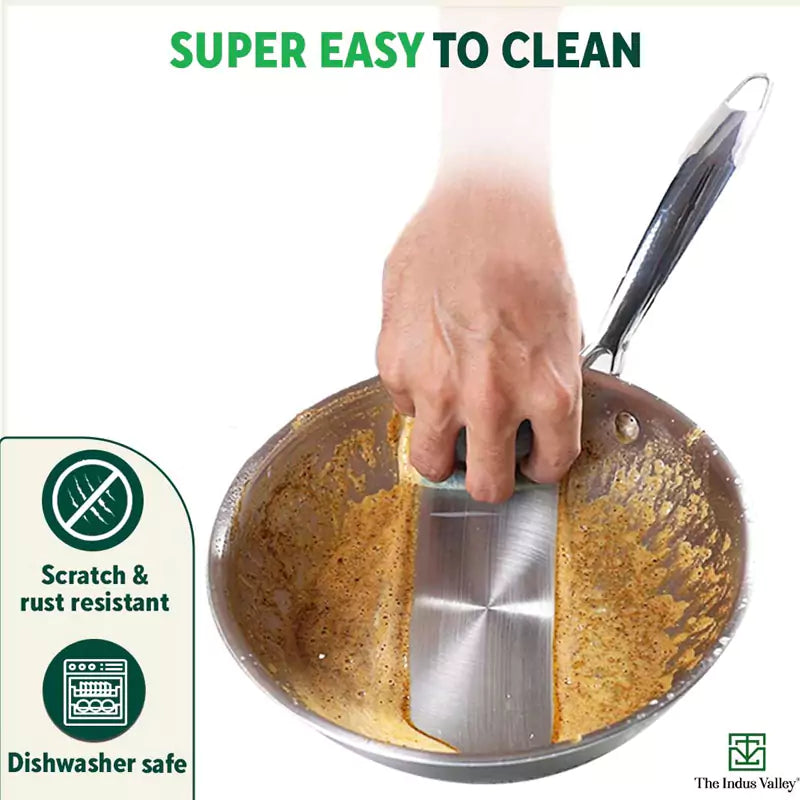 TurboCuk Tri-ply Stainless Steel Fry Pan, Premium Quality, 3 Layer Thick Body, 100% Toxin-free, Non-stick, Induction & Gas, Free ₹110 Spatula, 22/24/26 cm, 1.5/1.7/1.9L