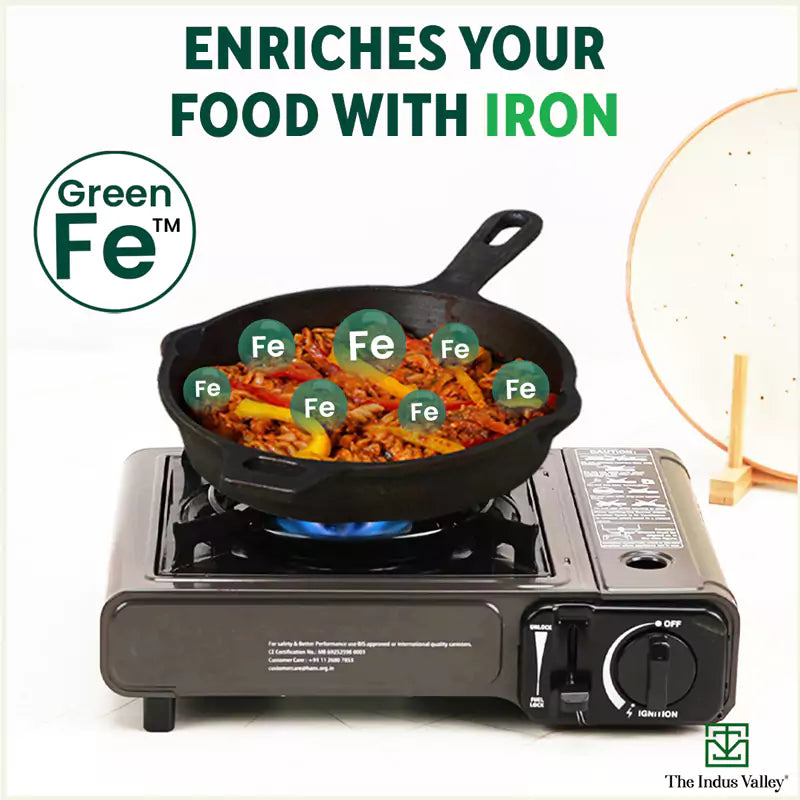 CASTrong Cast Iron Fry Pan/Skillet, Glass Lid, Pre-seasoned, Natural Nonstick, 100% Pure, Induction, 20.3cm, 1.3L, 2.3kg