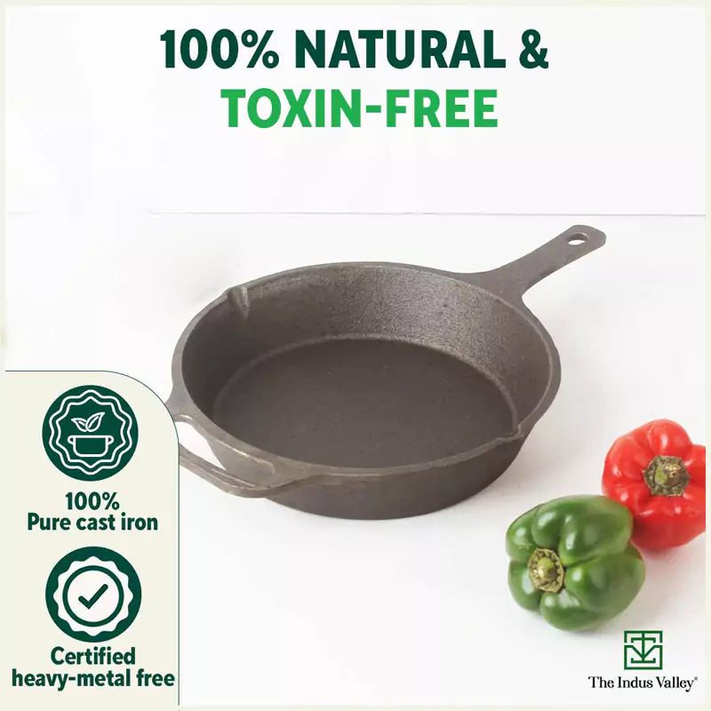 CASTrong Cast Iron Fry Pan, Pre-seasoned, Nonstick, 100% Pure, Toxin-free, Induction, 25.4cm, 1.9L, 2.9kg