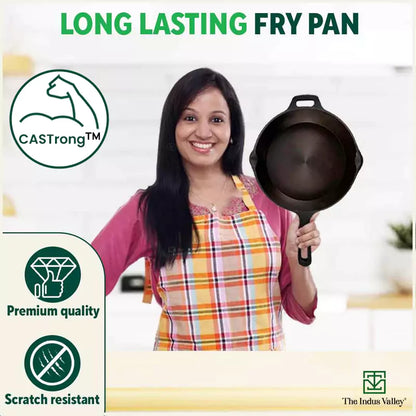 Super Smooth Cast Iron Fry Pan, 100% Pure, Toxin-free,Pre-seasoned, Induction, Non-stick, 20.3/25.4cm, 1.3/1.7L