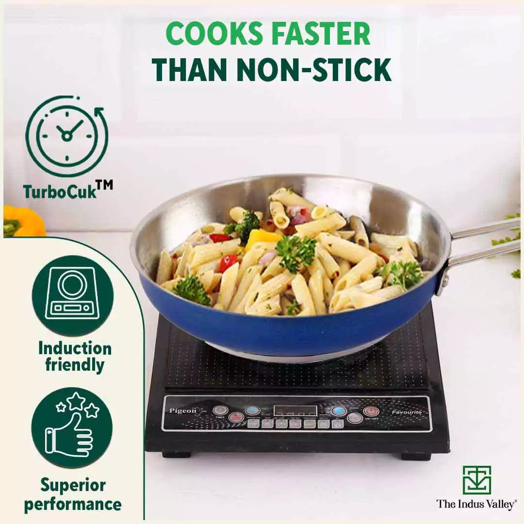 Tri-Steel Premium Stainless Steel Fry Pan, Tri-ply (3 Layer) Induction Bottom, 1.5L, Blue