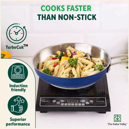 Tri-Steel Premium Stainless Steel Fry Pan, Tri-ply (3 Layer) Induction Bottom, 1.5L, Blue