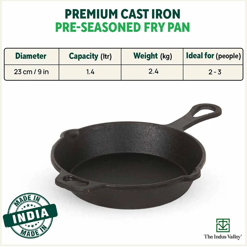 CASTrong Cast Iron Fry Pan/Skillet,Pre-seasoned, Nonstick, 100% Pure, Toxin-free, Induction, 23cm, 1.4L, 2.4kg
