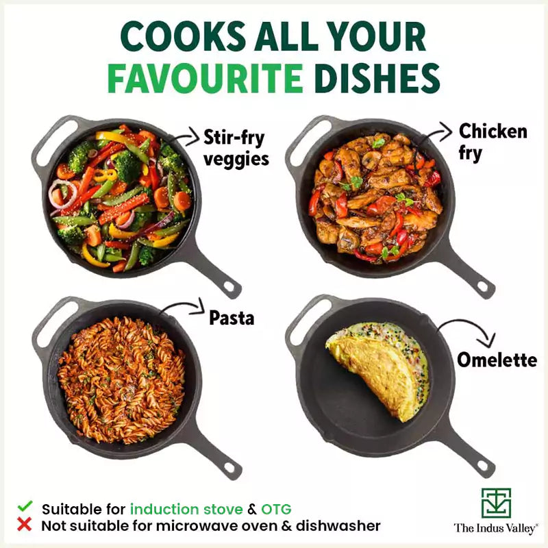 CASTrong Cast Iron Fry Pan, Pre-seasoned, Nonstick, 100% Pure, Toxin-free, Induction, 25.4cm, 1.9L, 2.9kg
