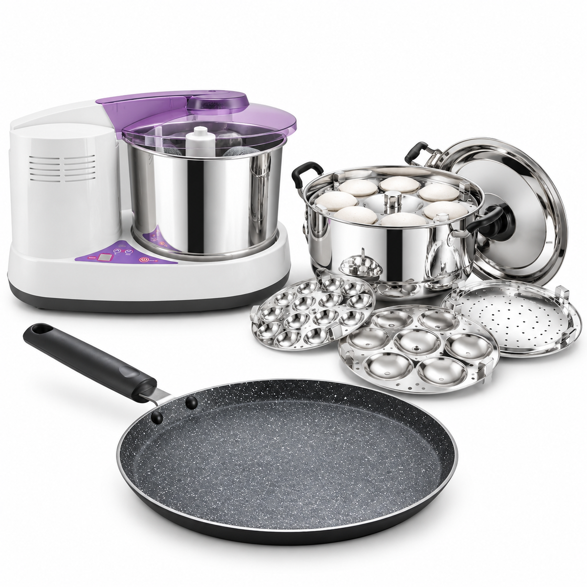 Ultra Idli–Dosa–Appam Factory Combo | Perfect+ 2 L Grinder + 21 Idli Set + 30 cm Dosa Tawa-1