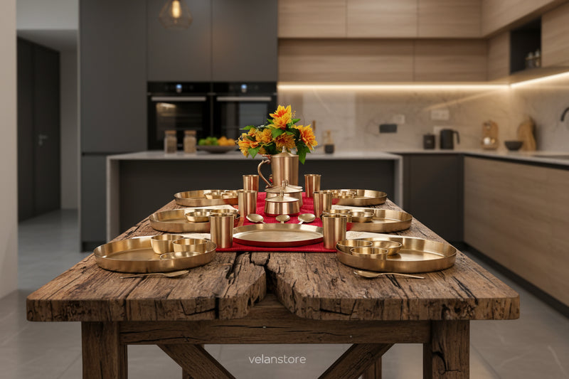 Royal 50-Piece Pure Kansa Bronze Dinner Set