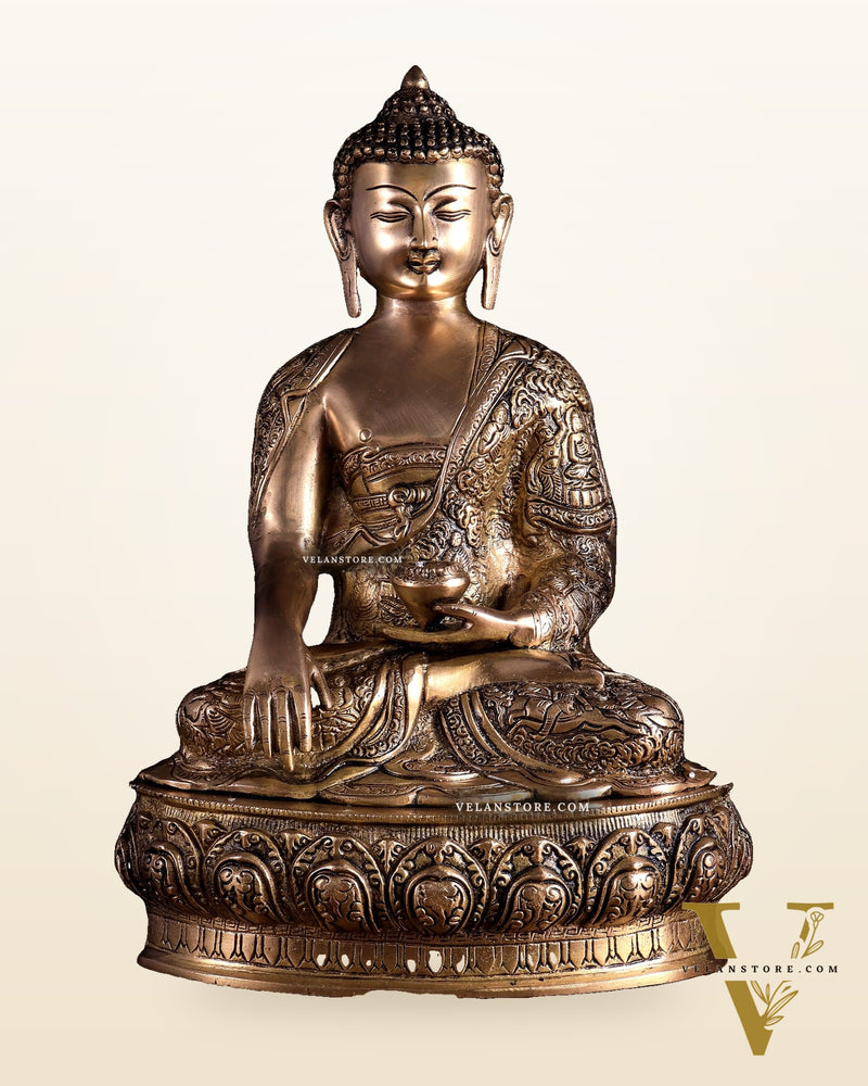 Fully Engraved Brass Buddha Statue – Life Story & Dragon Motifs | Rare Bleeding Brass Finish