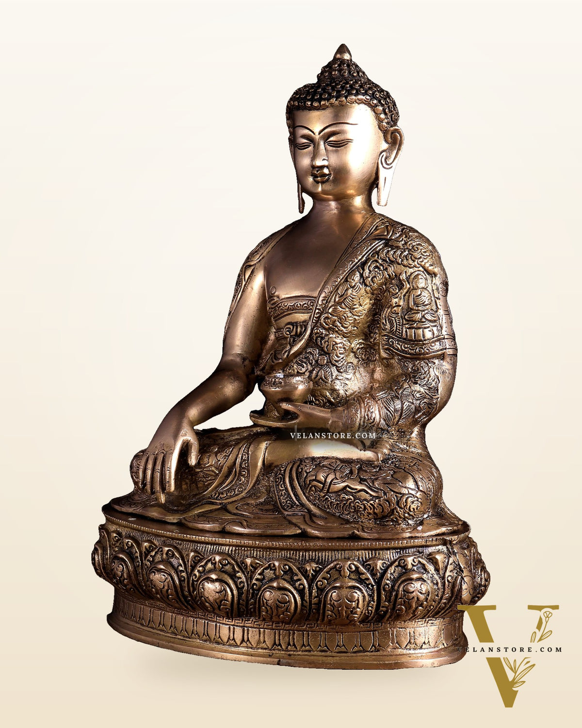 Fully Engraved Brass Buddha Statue – Life Story & Dragon Motifs | Rare Bleeding Brass Finish