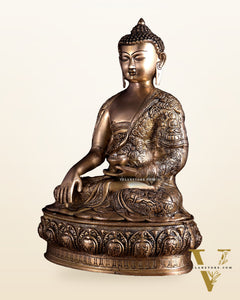 Fully Engraved Brass Buddha Statue – Life Story & Dragon Motifs | Rare Bleeding Brass Finish
